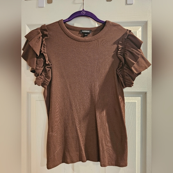 Express Tops - Express Brown Ruffle Sleeve Top